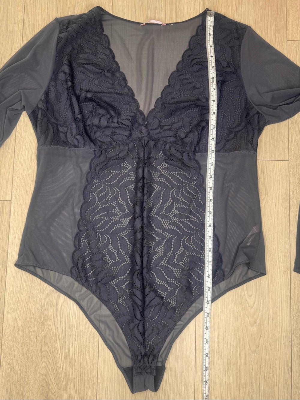 ☮️ 2/$30 La Vie En Rose Plus Charcoal Lace Plunge Bodysuit Size XXL - Picture 5 of 5